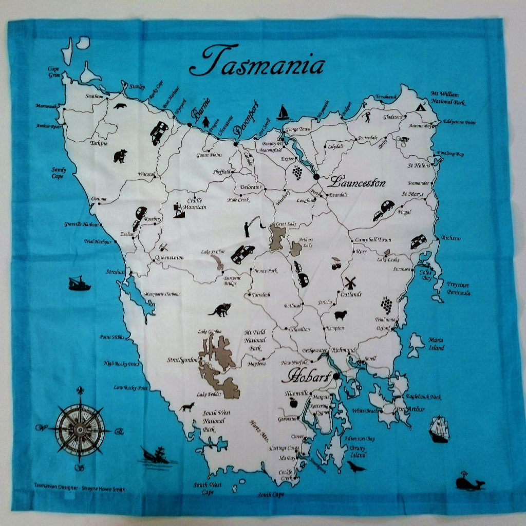 Tasmania Regions Tea Towel - The Tasmanian Map Centre